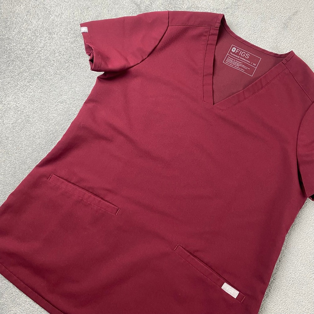 FIGS Women XS Casma V-Neck Scrub Top Burgundy Maroon Technical Collection FW1100